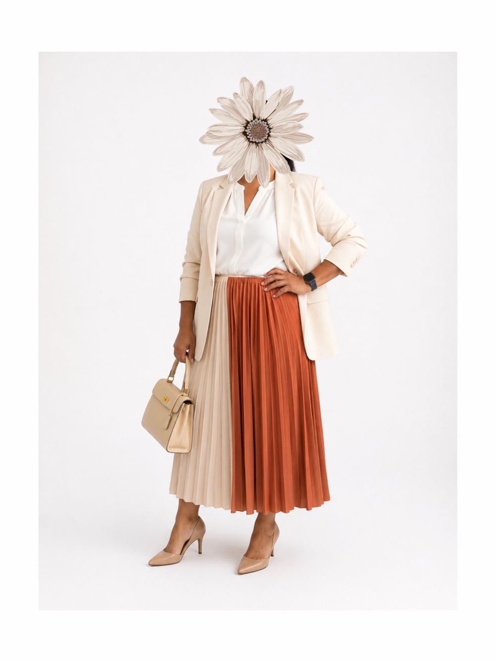 TOME x RTR The Runway Elegant Orange and White Pleated Skirt